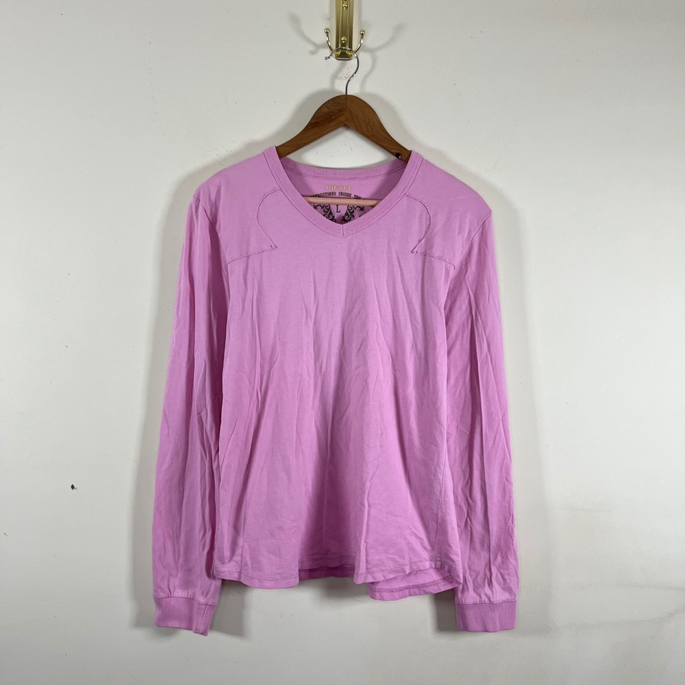 Vintage Diesel Long Sleeve T-Shirt Pink Y2K Scorpion Graphic V-Neck Womens Large